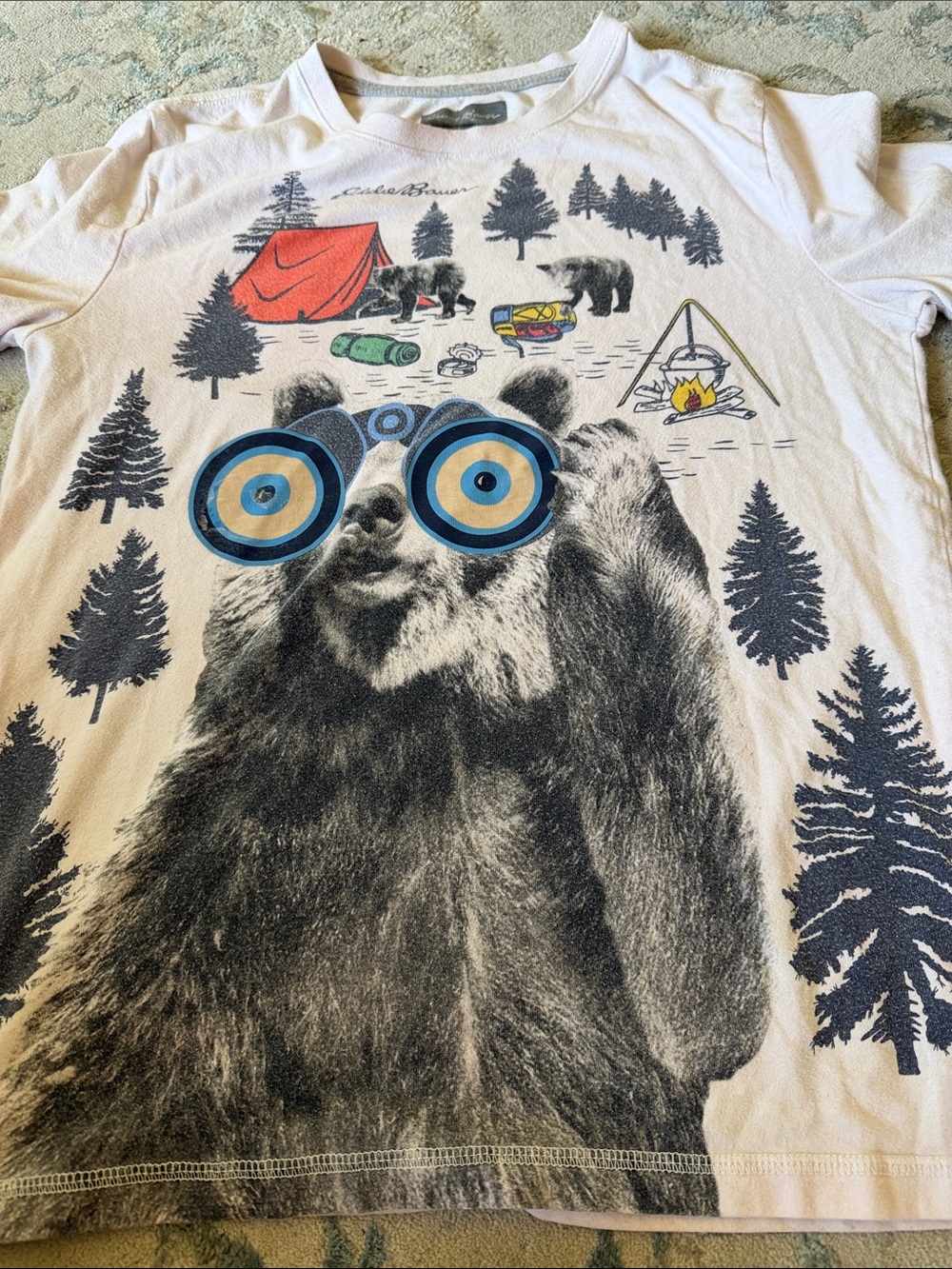 Eddie Bauer Kids Bear Graphic Tee - White with Blue, Red, Yellow Accents